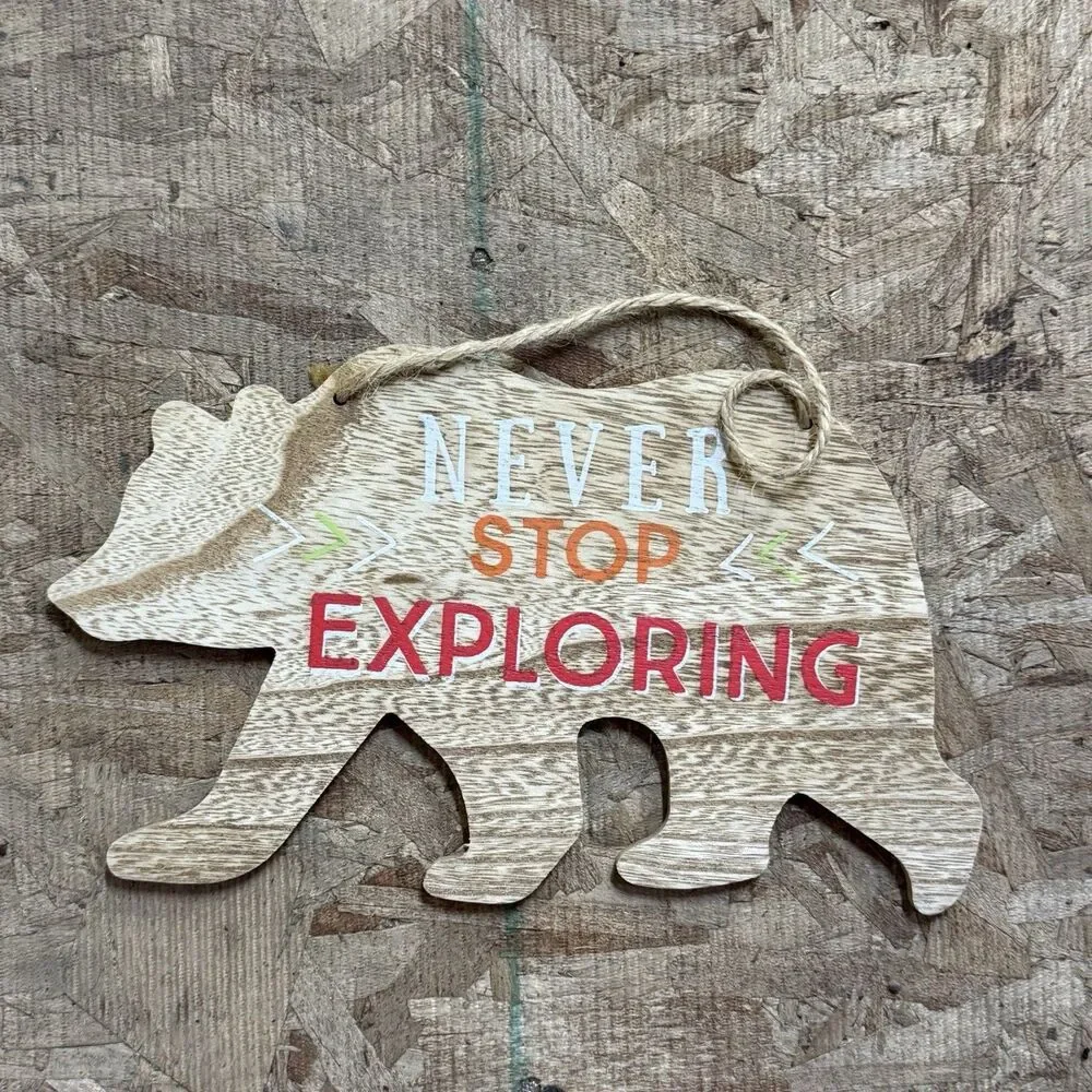 Rustic Woodland Hanging Sign Set Bear & “Let’s Escape to the Woods” Cabin Decor